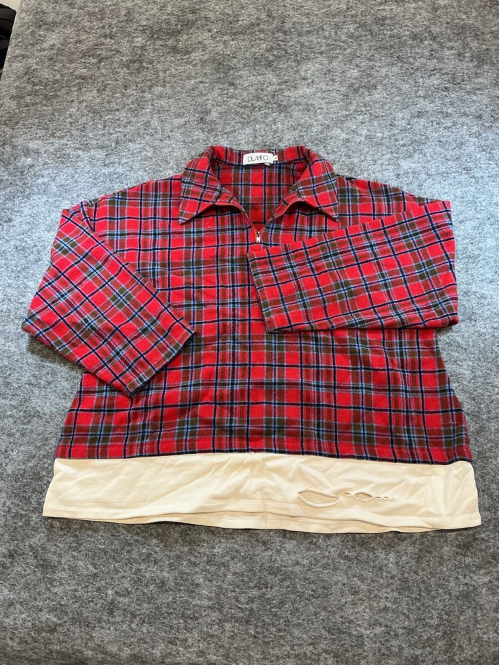 DLMFO Blue Red Plaid 1/4 Zip Collared Double Layered Sweater A34
